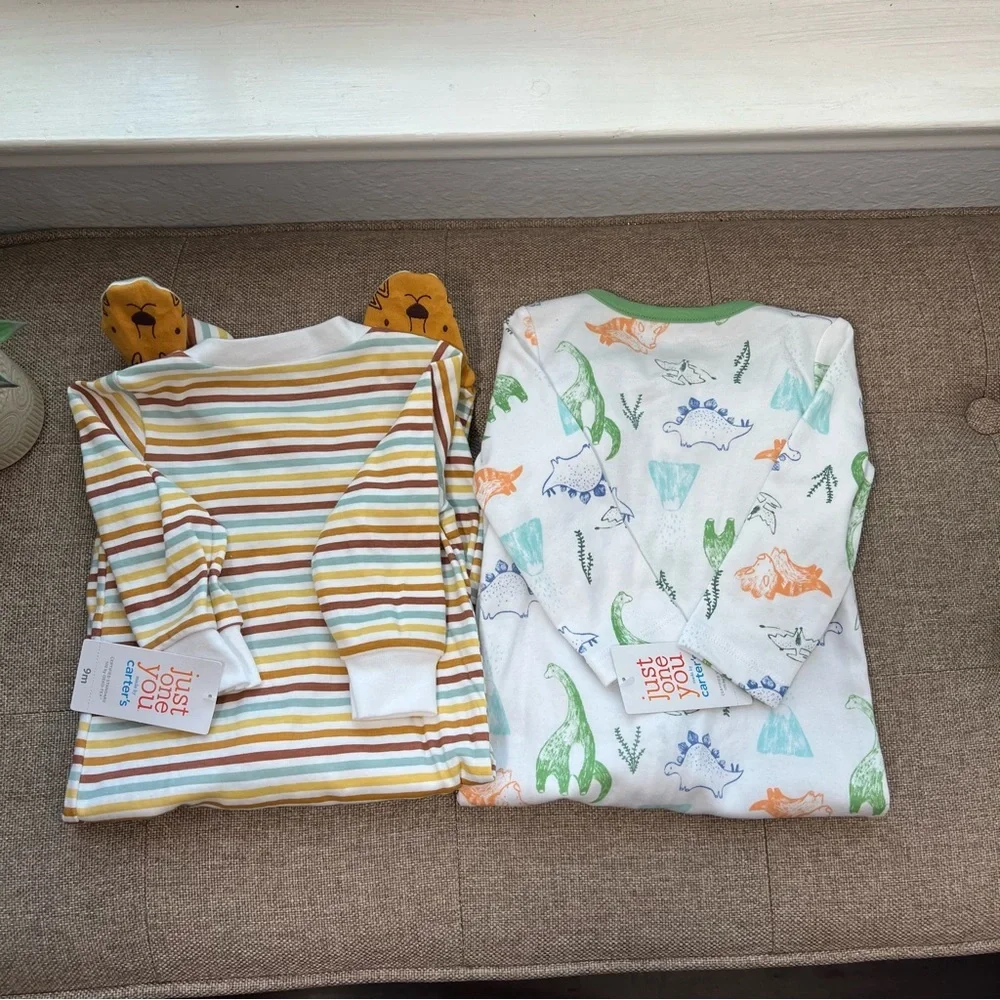 NWTCat And Jack Footed Pajamas Boys Little Brother Spell &  White Green Dinosaur